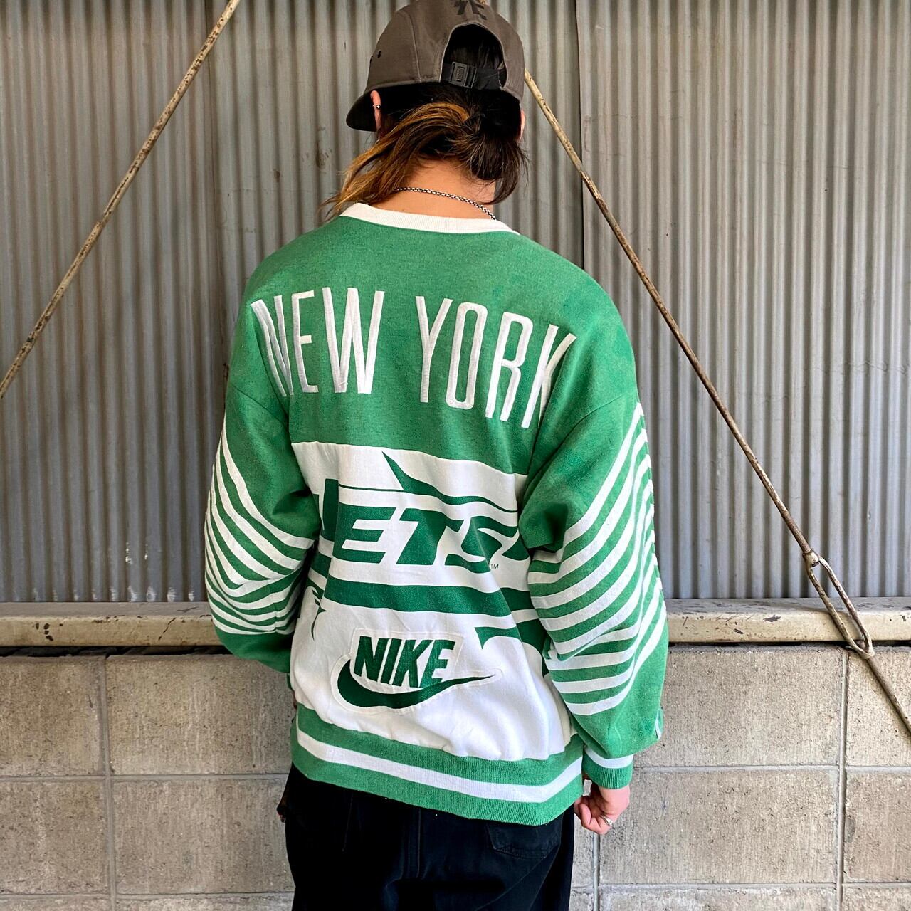 激レア 80年代 銀タグ NIKE ナイキ NFL チーム系 総柄デザインスウェット メンズXL 古着 トレーナー NEW YORK JETS  ニューヨーク ジェッツ グリーン 緑【スウェット】【VTG】 | cave 古着屋【公式】古着通販サイト