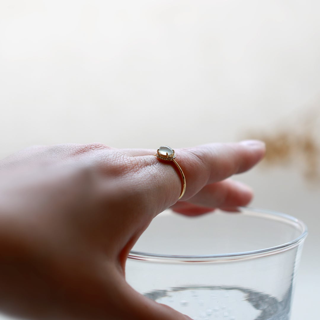 13号】うっとりする美しさ K10YG 氷翡翠,ダイヤモンド リング A貨翡翠