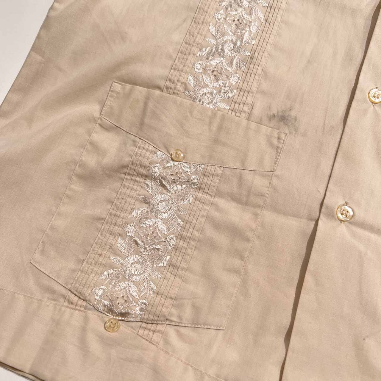 80s 90s Premier 半袖 キューバシャツ メキシカンシャツ サイズ L /メンズ/アイボリーベージュ系/オールド/ビンテージ