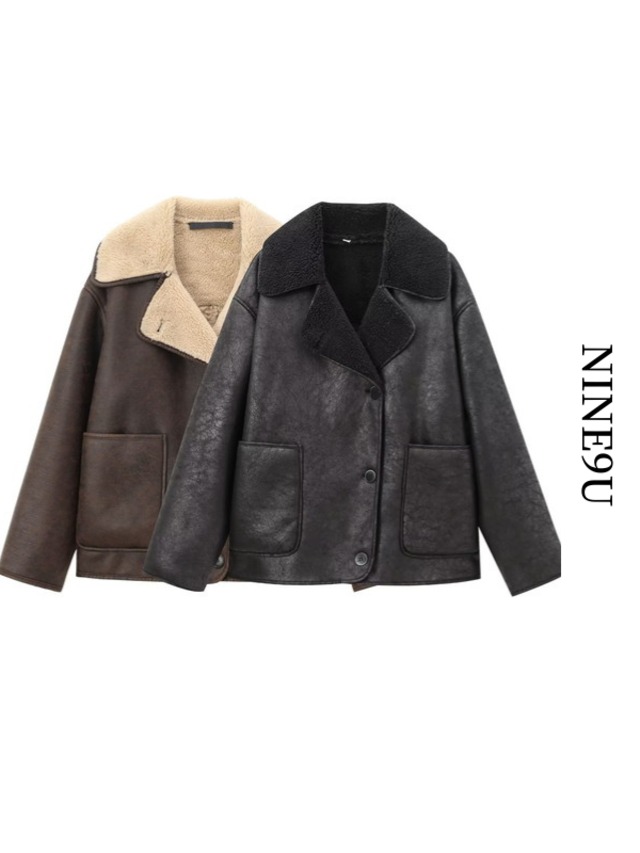 boa leather big-pocket jacket 2color【NINE9734】