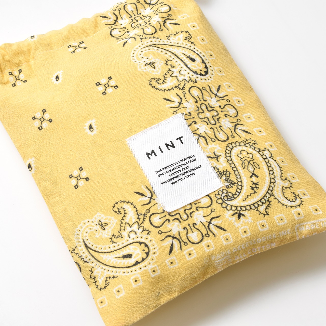 MINT ヴィンテージバンダナ 巾着ポーチ イエロー Lサイズ