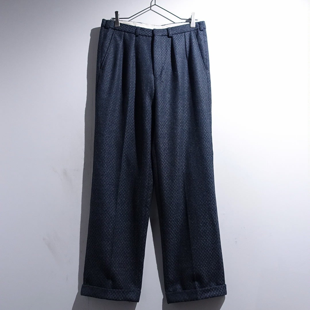 Multicolor Geometric Pattern Design 2-Tuck Wide Double Wool Slacks