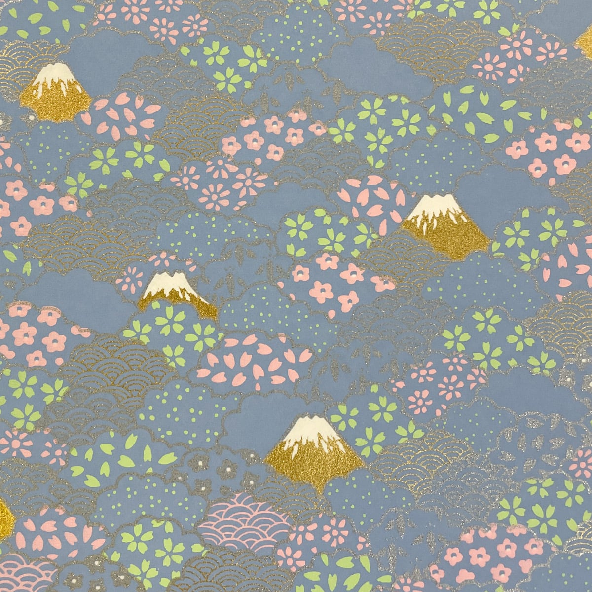 華やかな友禅和紙 富士山と雲 かわいい桜 アイボリー 水色 ピンク 大判