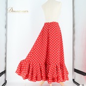 フラメンコ 衣装 ファルダ スカート 赤 水玉 白 ホワイト ボランテ フリル レッスン レトロ レッド系 ホワイト系 フレア スカート ダンス 衣装 レトロスタイル パーティ ファッション レディース フリル付き おしゃれ かわいい