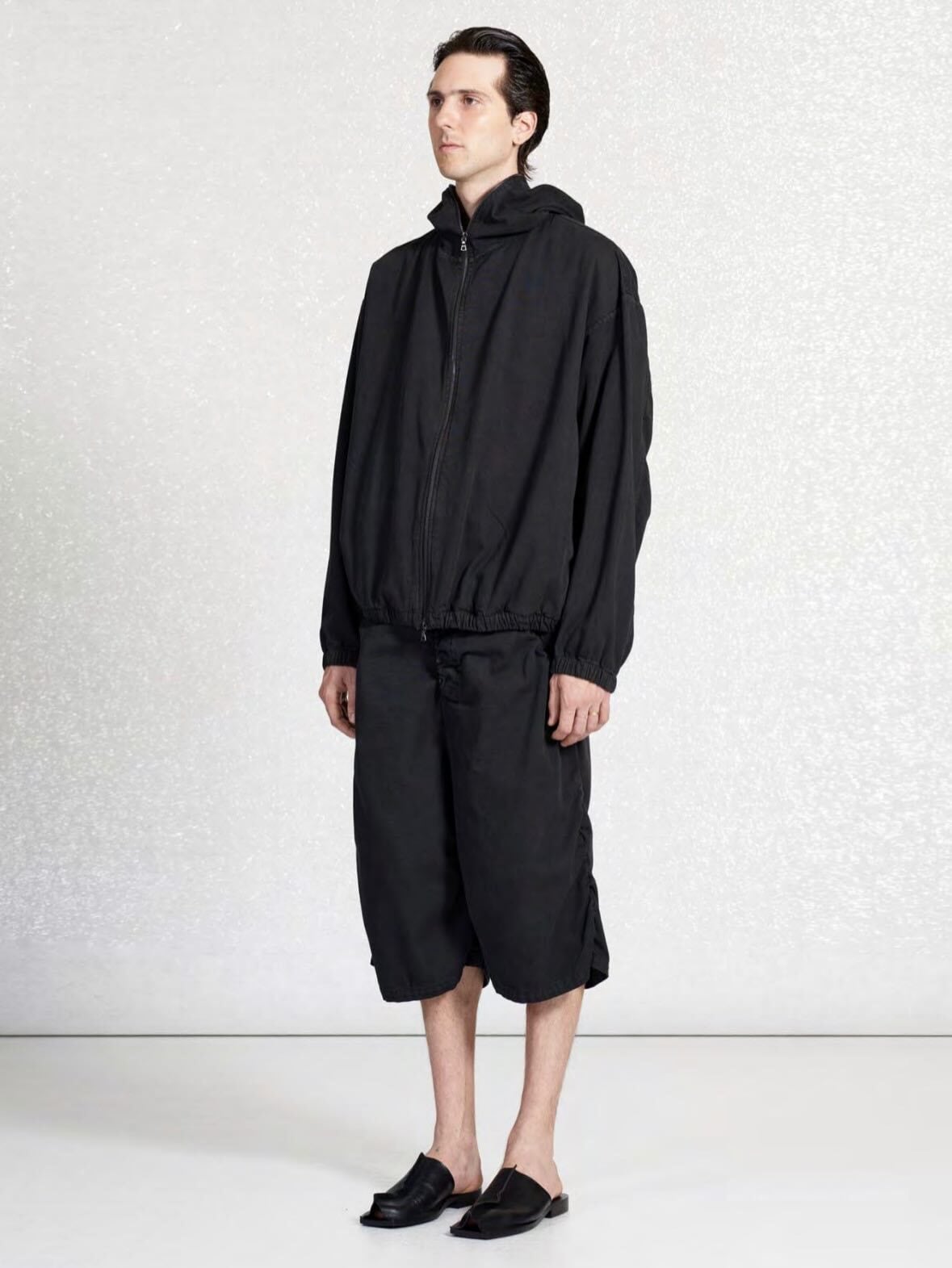 GABRIELA COLL GARMENTS THIN CANVAS HOODED ZIPPER JACKET BLACK S12