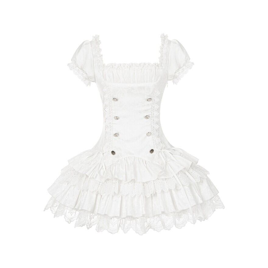 ロリータファッション ミニワンピース5点セット 帽子付き 黒白