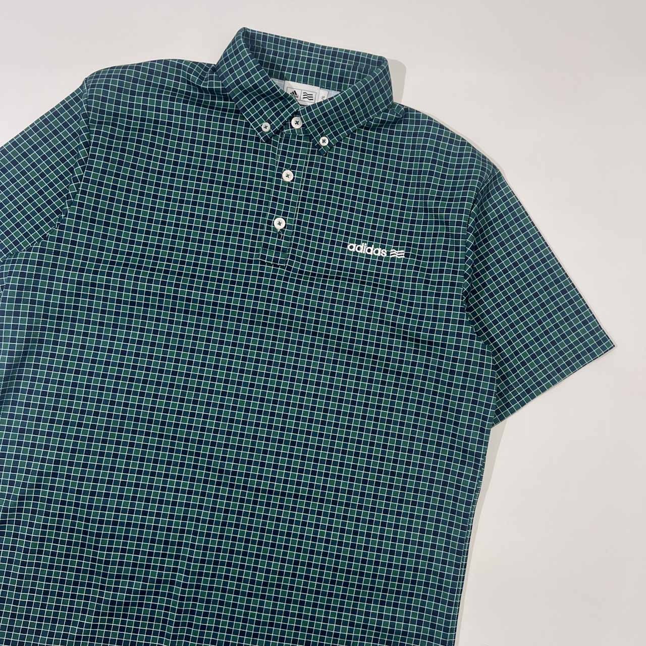 adidas GOLF アディダス ゴルフ チェック BD ボタンダウン 半袖 ポロシャツ L/G/グリーン系 メンズ