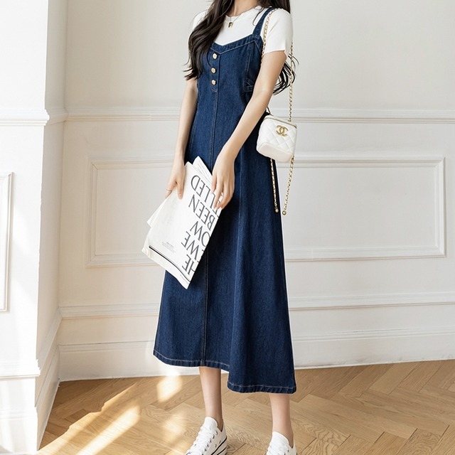 【着用レビュー】スカート レディース デニムスカート ジャンパースカート ロング丈 Aライン サスペンダー ノースリーブ 袖なし リボン バックリボン デニム かわいい 大人可愛い シンプル カジュアル 大人 上品 おしゃれ キュート ガーリー 個性的 S M L XL 2XL 3XL 4XL 5XL 大きいサイズ ゆったり ブルー 無地 10代 20代 30代 ママ 通勤 学生 通学 デート お出かけ 女子会 着回し 普段使い 送料無料 韓国系 コーデ スタイル 楽ちん モテ 体型カバー トレンド 流行