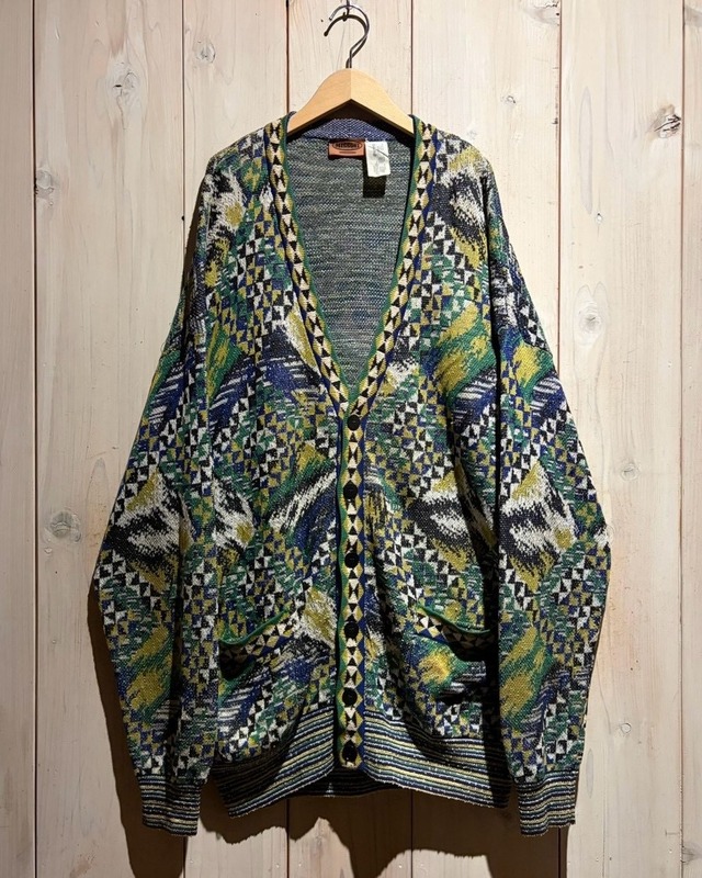 【a.k.a.C.a.k.a vintage】“MISSONI”Art Geometric Pattern Vintage Loose Knit Cardigan