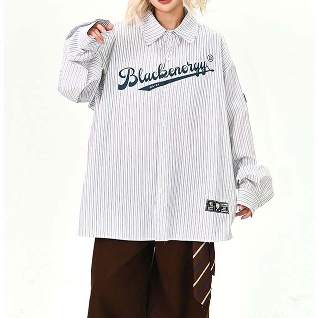 ストライプロゴプリントルーズシャツ   R01504