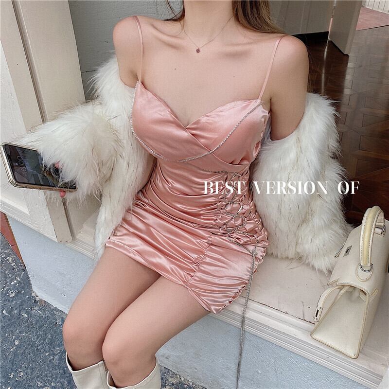 ドレス スリムウェストスカート スプリング ピンク 春物 ブラックストロベリース30740398892