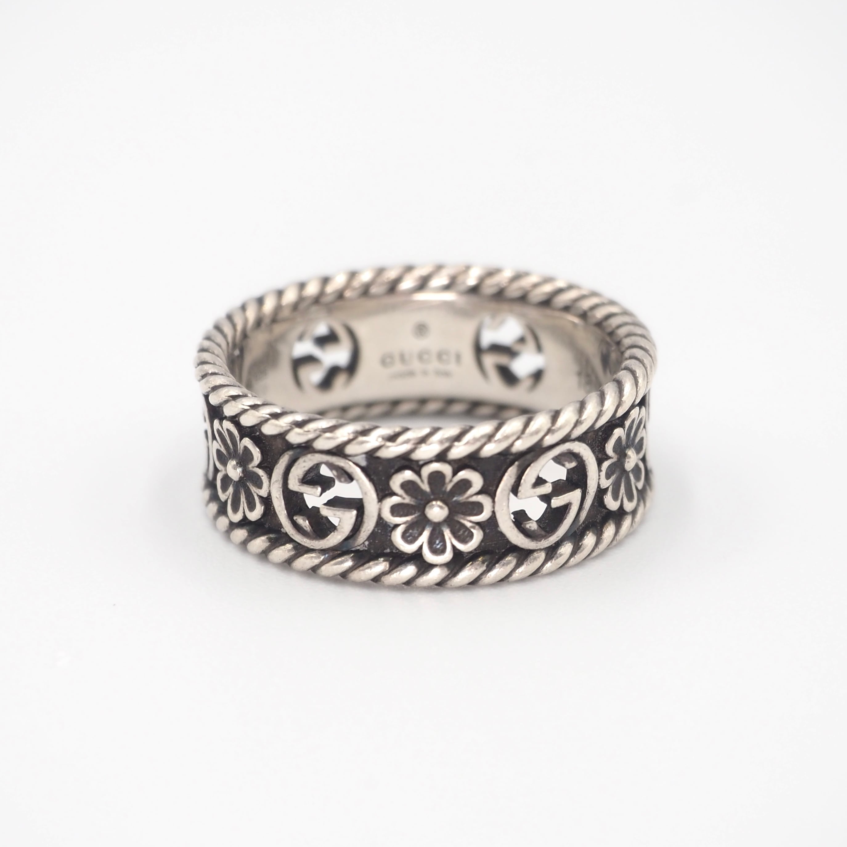 GUCCI 約17号 インターロッキングG アラベスク フラワー リング シルバー925 グッチ