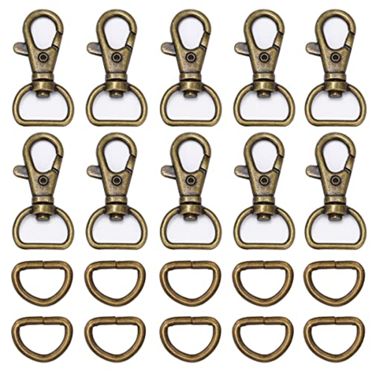 ナスカン 10個 Dカン 20個 手芸 アクセサリーパーツ レザークラフト金具 ショルダーベルト バッグ ハンドメイド パーツ (内径15mm, アンティークゴールド)