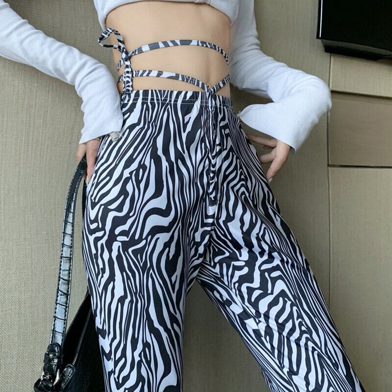 ハイウェストウェストバンドプリントパンツ オータムスタイルカジュアル 秋物 ガールズファッション1771104099