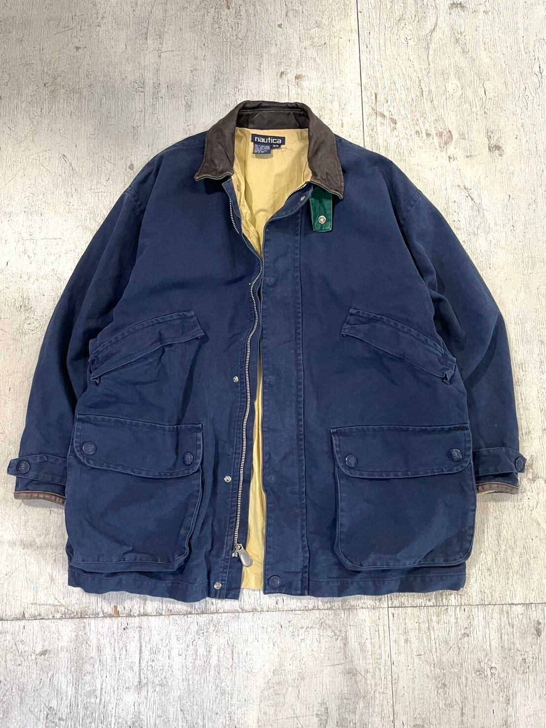 1990's NAUTICA duck coverall 襟レザー #H122