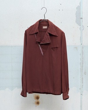 vintage “McGREGOR” diagonal zip-up rayon gabardine pullover shirt / WALDES zipper & C-shaped stop / Made in USA
