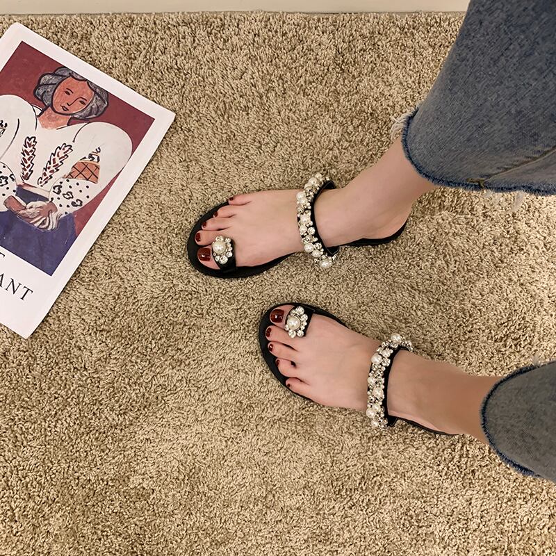 ミュールサマーレッドパールラインストーンセット サンダル 靴 シューズ 夏物 真珠 部族の婦人靴95160802705