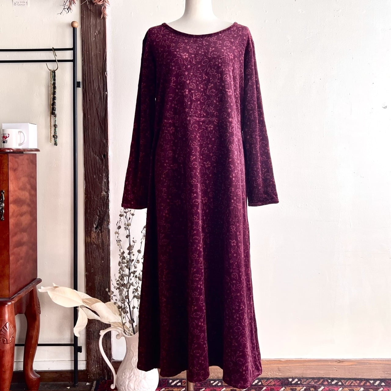 vintage ベルベットワンピース ベロアドレス ワインレッドadidas