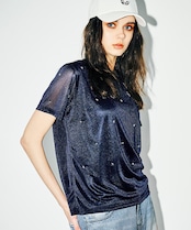 シフォンジャージレイヤードミニスタッズTOPS (NAVY) CQ-46081