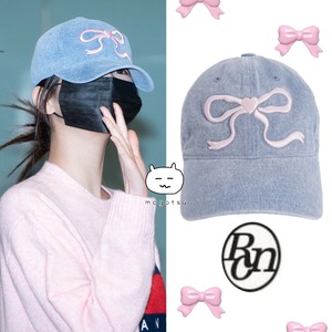 ★IVE ウォニョン 着用！！【RONRON】HEART RIBBON BALL CAP BLUE