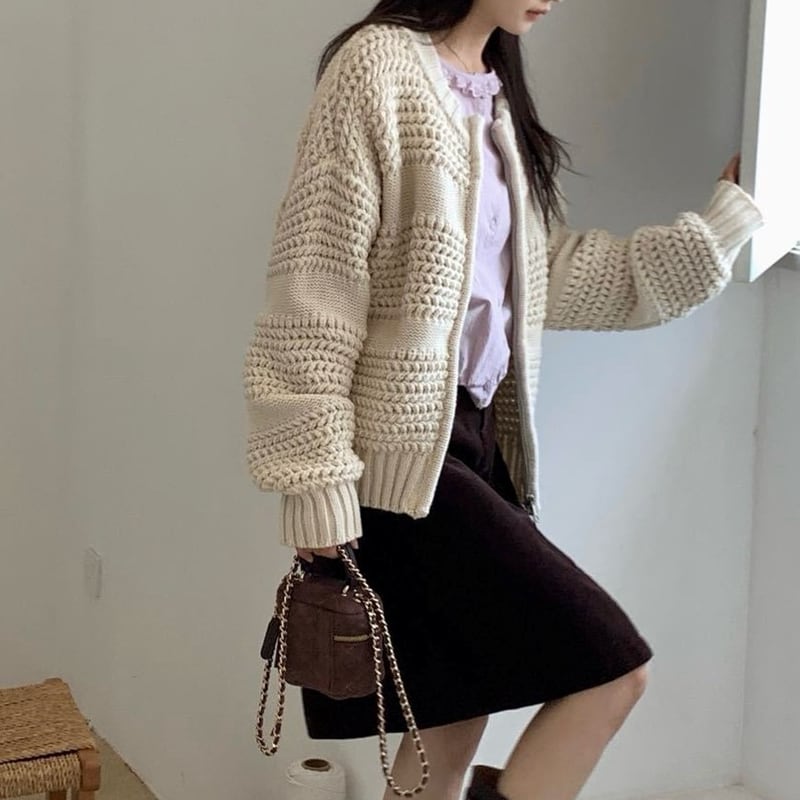 【outer】ニットカーディガン Q7149