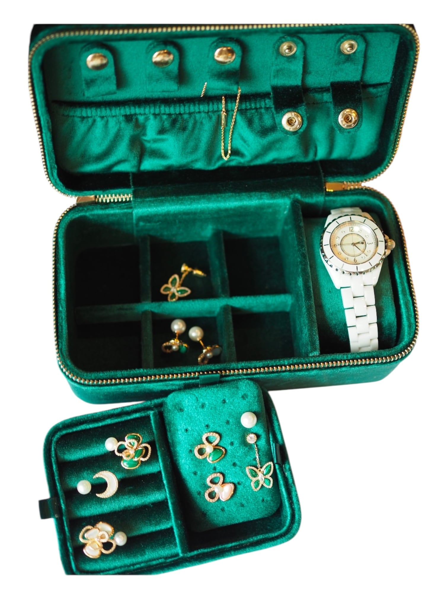 シャドーボックス 小鳥 冬 雪 時計と宝石の調和|大容量スワン二段式|Swan Jewelry Box