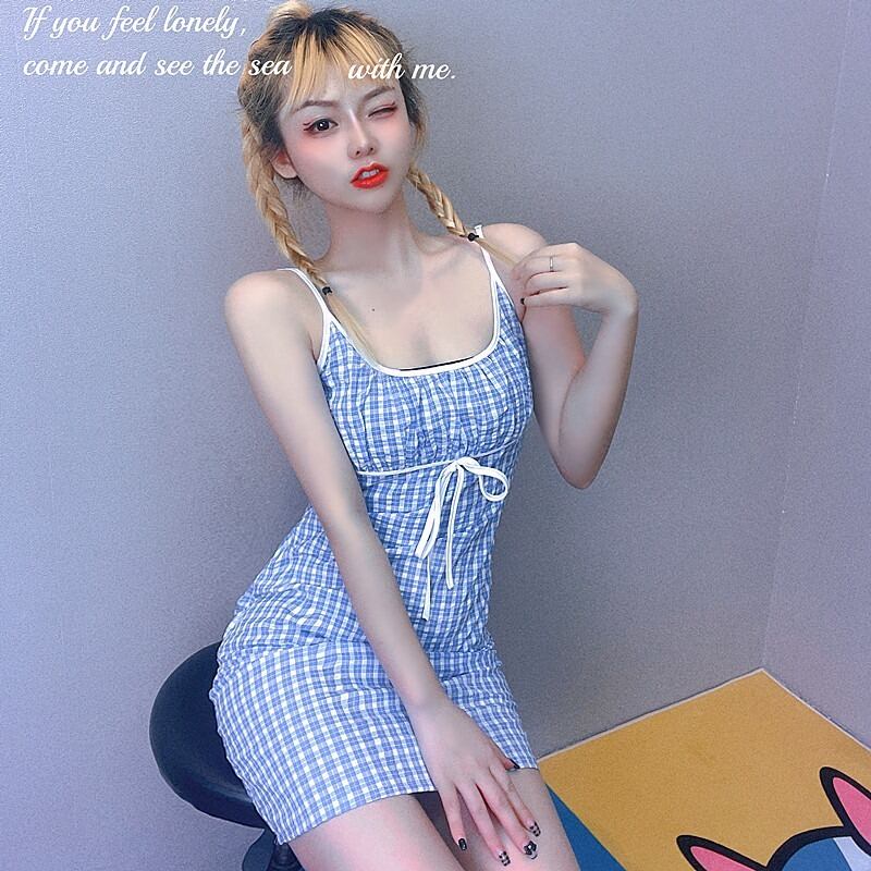 スタイル格子柄ドレス サマースリムスカート レース 夏物 レースアップ ハンチェンe70083286721