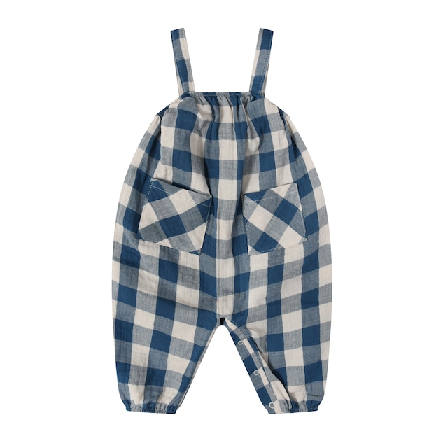 【Last1 6-12m】organic zoo(オーガニックズー) ／Pottery blue gingham Artisan Jumpsuit