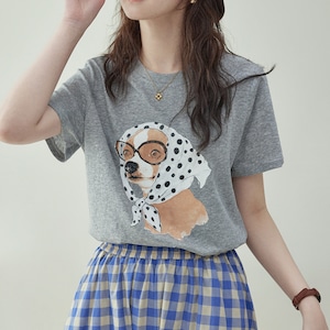 gray polka dot puppy print short sleeve t shirt