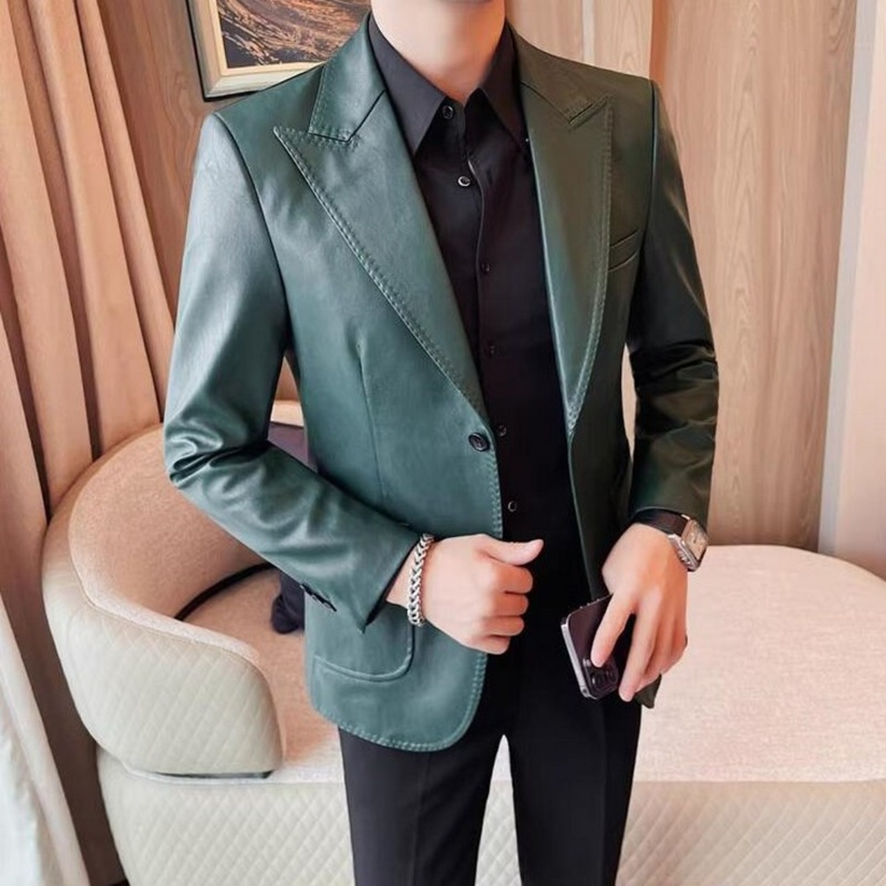 slim leather shirt 00085