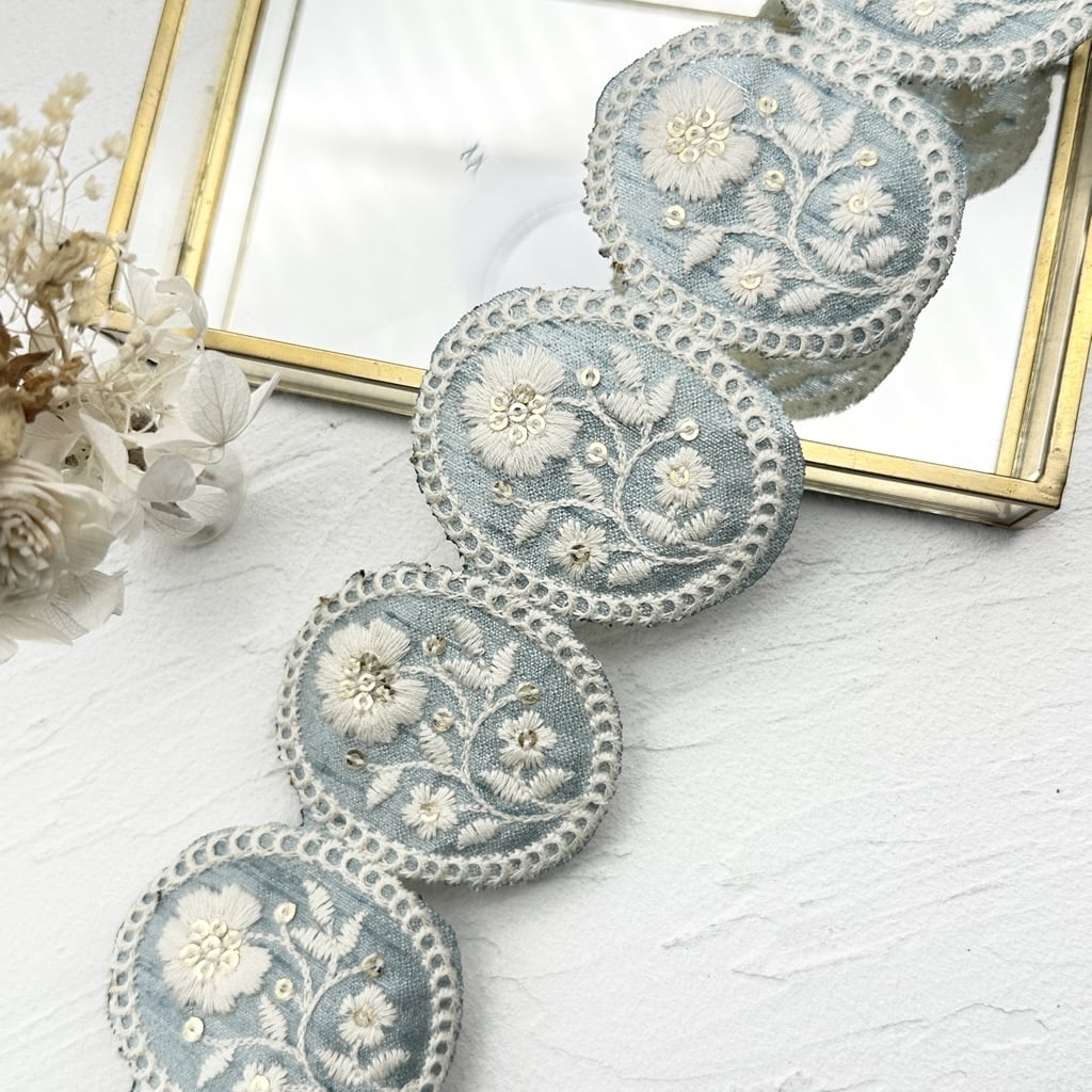 オーバル [アクアF]インド刺繍リボン 2872 | インド刺繍リボン専門店
