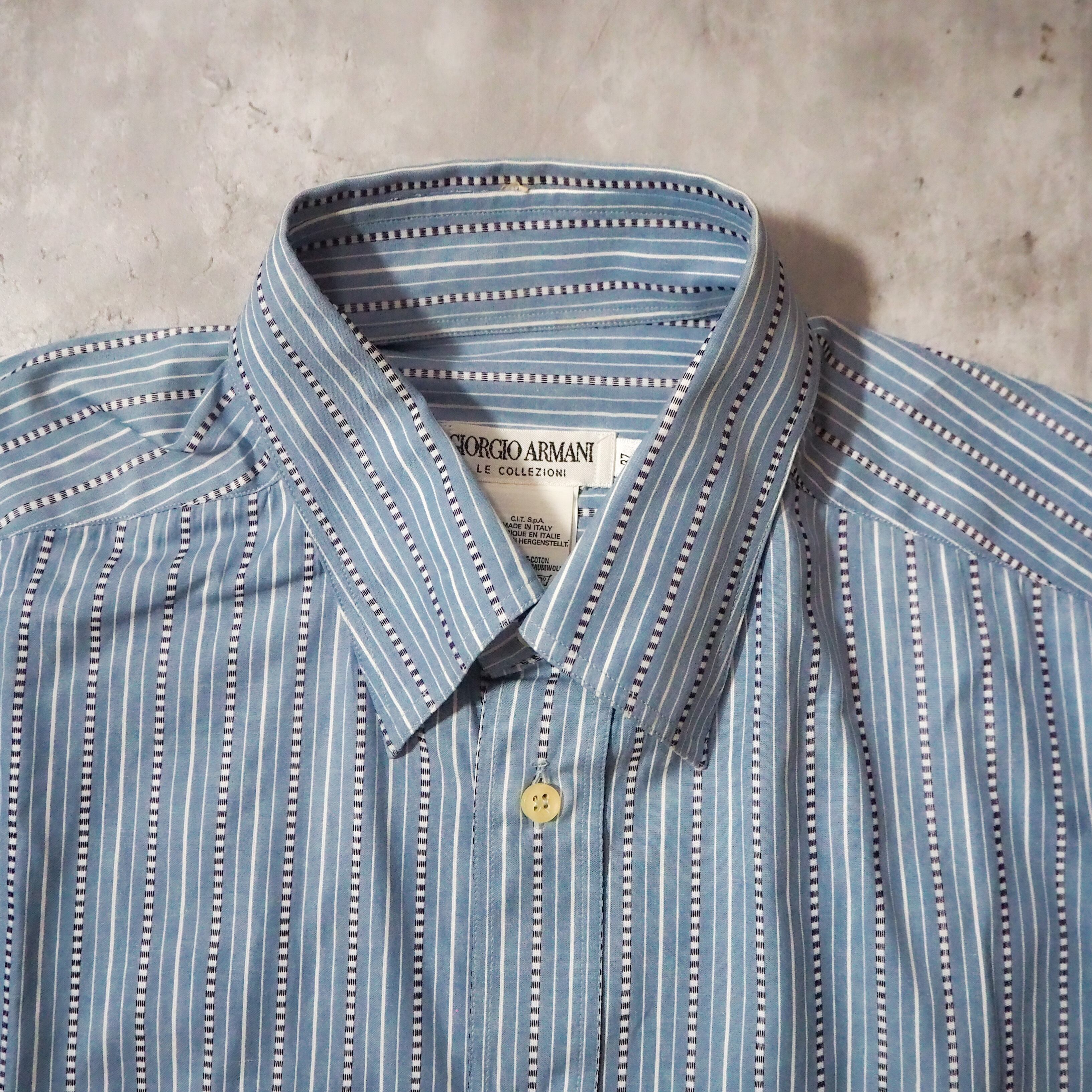 90s- “GIORGIO ARMANI” light blue stripe shirt made in Itary 90年代 