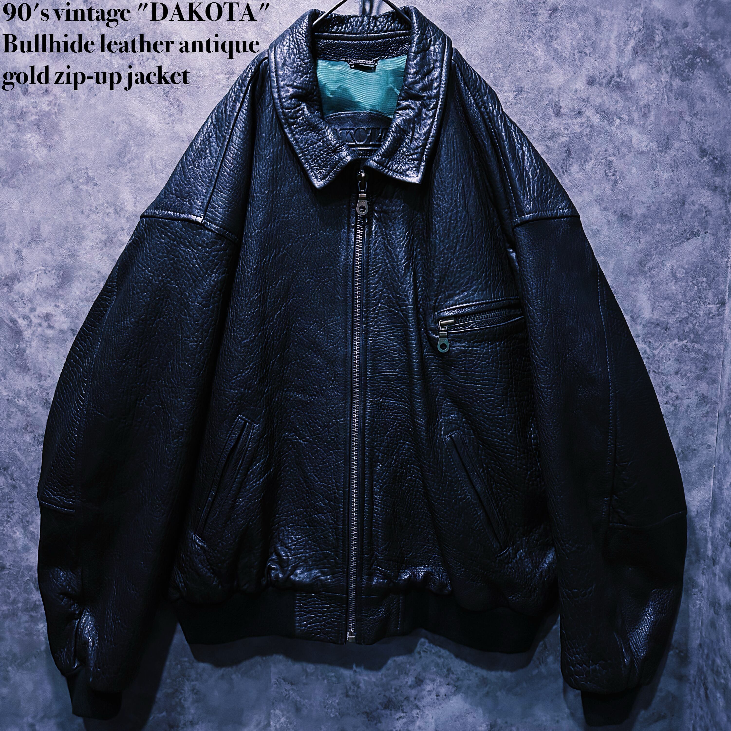【doppio】90's vintage "DAKOTA"Bullhide leather antique gold zip-up jacket