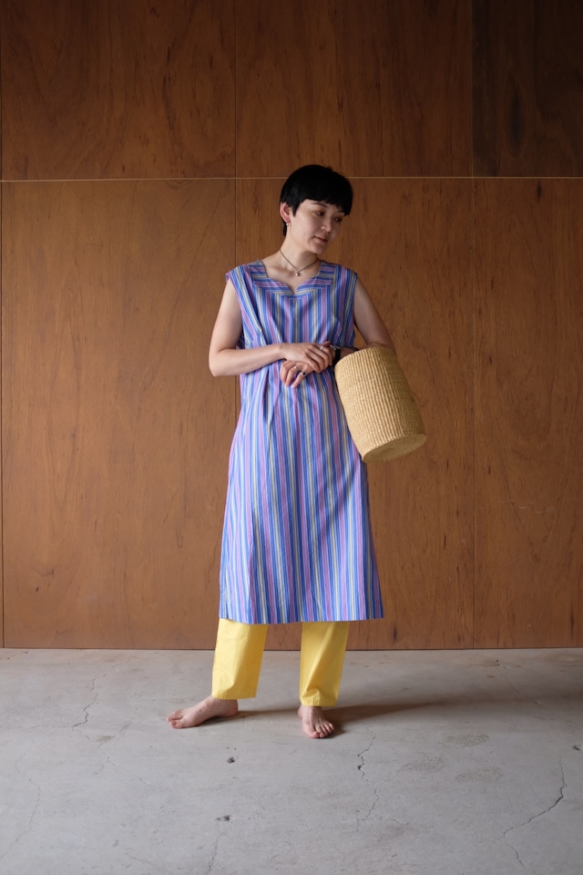 [vintage]80s cotton stripe sleeveless dress