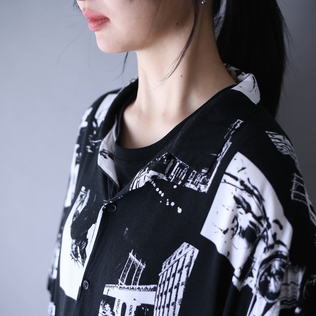 "black×white" photo graphic pattern XXXL over silhouette h/s shirt