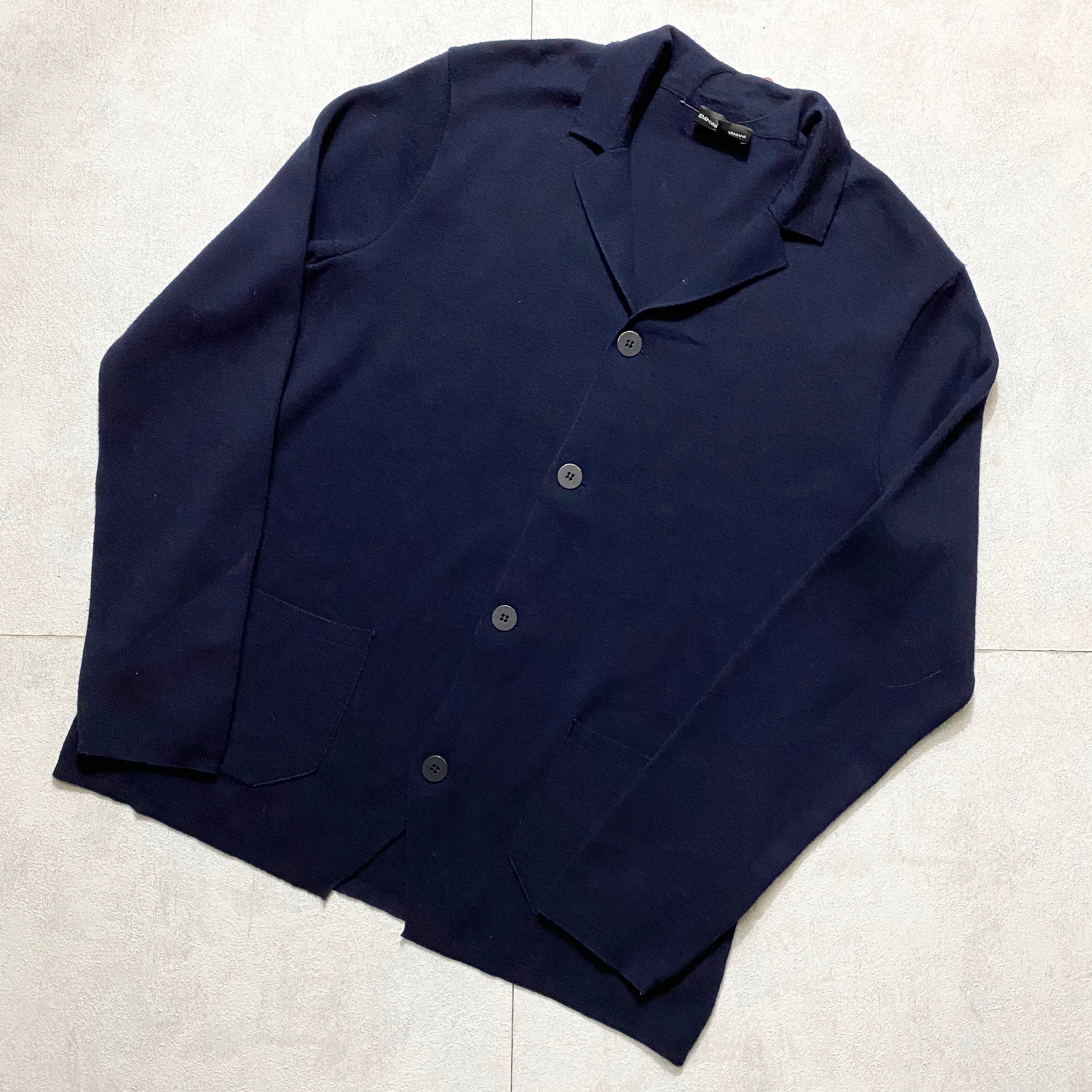 EMPORIO ARMANI navy knit cardigan with collar | NOIR ONLINE