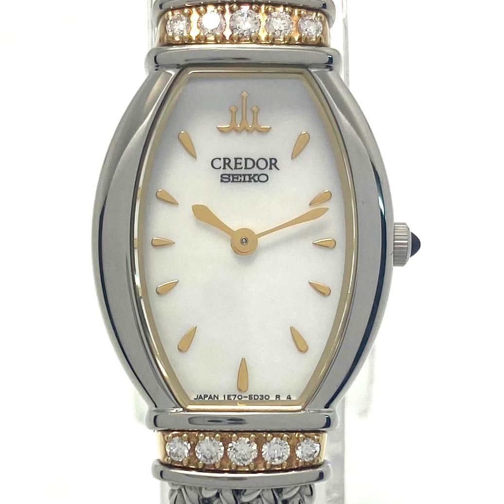 【美品・電池交換済み】腕時計 レディース セイコー SEIKO クレドール 1E70-3B90 クォーツ ホワイトシェル 18KT/SS ダイヤラグ 2針 美品・電池交換済み】腕時計 レディース セイコー SEIKO クレドール