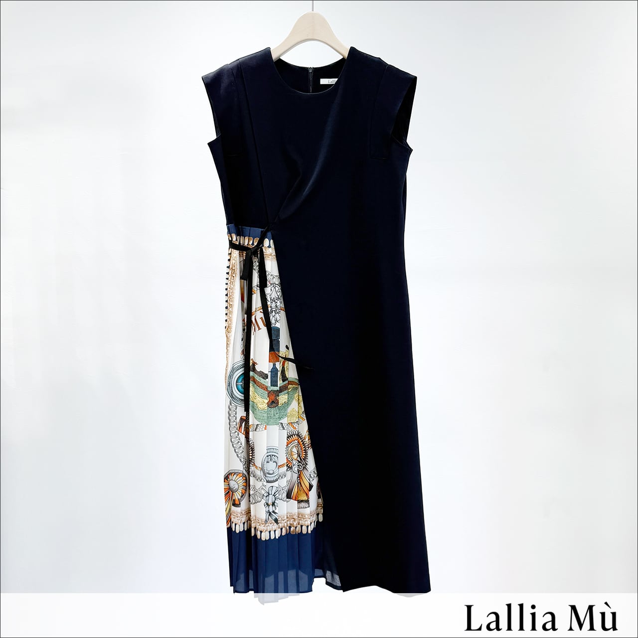 Lallia Mu スカーフドッキングカットソーワンピース 2612367 NAVY