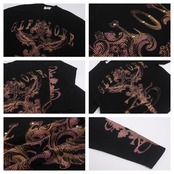 VINTAGE ストリート スタッズクロスプリント ワッフルロングTシャツ T2227