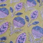 ブロックプリント生地【50cm単位】インド綿  花柄B 黄色×ピンク×グレー #53017-YL2