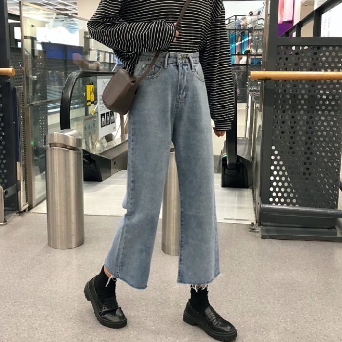 ジーンズ スプリングハイウェスト薄手パンツ ルーズ 春物 1号婦人36699007132
