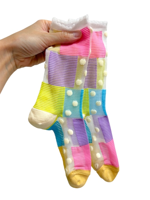 【solmu】 シースルーsocks（ドット×ボーダー）