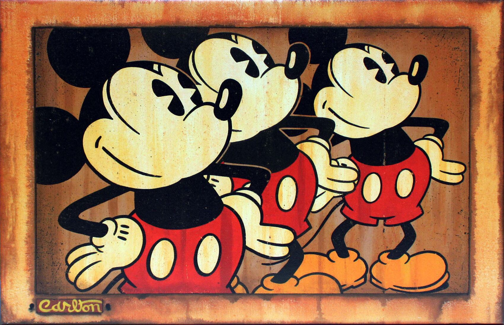 ディズニー絵画 ミッキーマウス スリー ビンテージ 作品証明書 展示用フック付 限定1500部キャンバスジークレ ディズニー絵画 ポスター