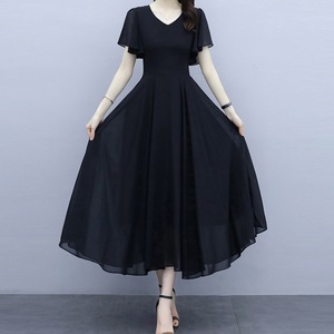 Vネック フリル袖 ロングワンピース 【MKOP16】