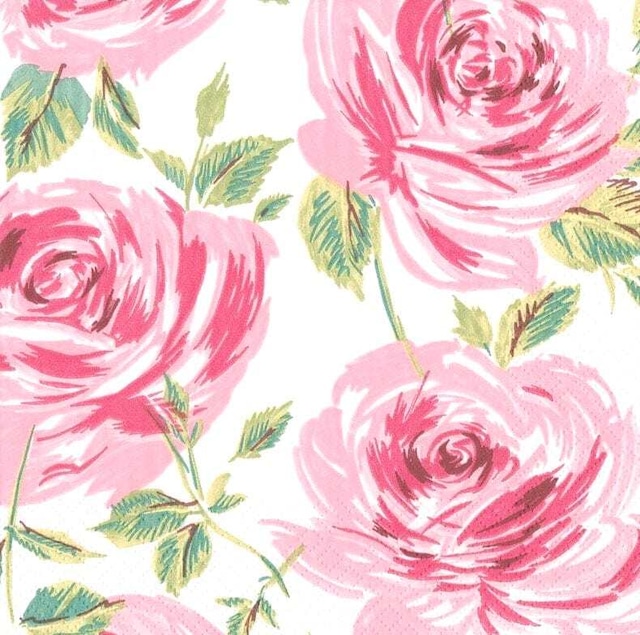 2022春夏【Caspari】バラ売り1枚 ランチサイズ ペーパーナプキン Bella Rosa ホワイト