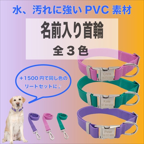 PVC名前入り首輪 -全３色-　　ネーム入り　迷子札