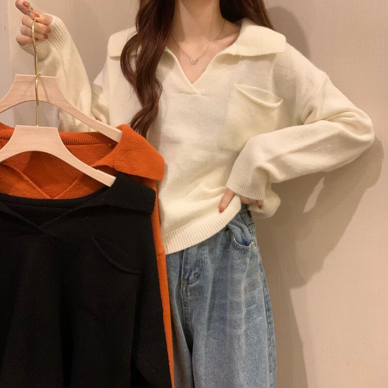 セーター オータムウィンタースタンダードスタイルショートトップス ロング レトロ 秋物 冬物 1号婦人40078275032