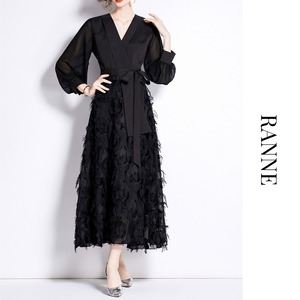 Feather Texture Satin Dress　a0117