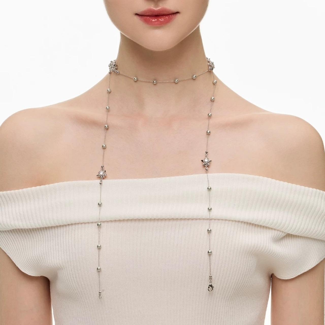 Starry silver sphere long necklace