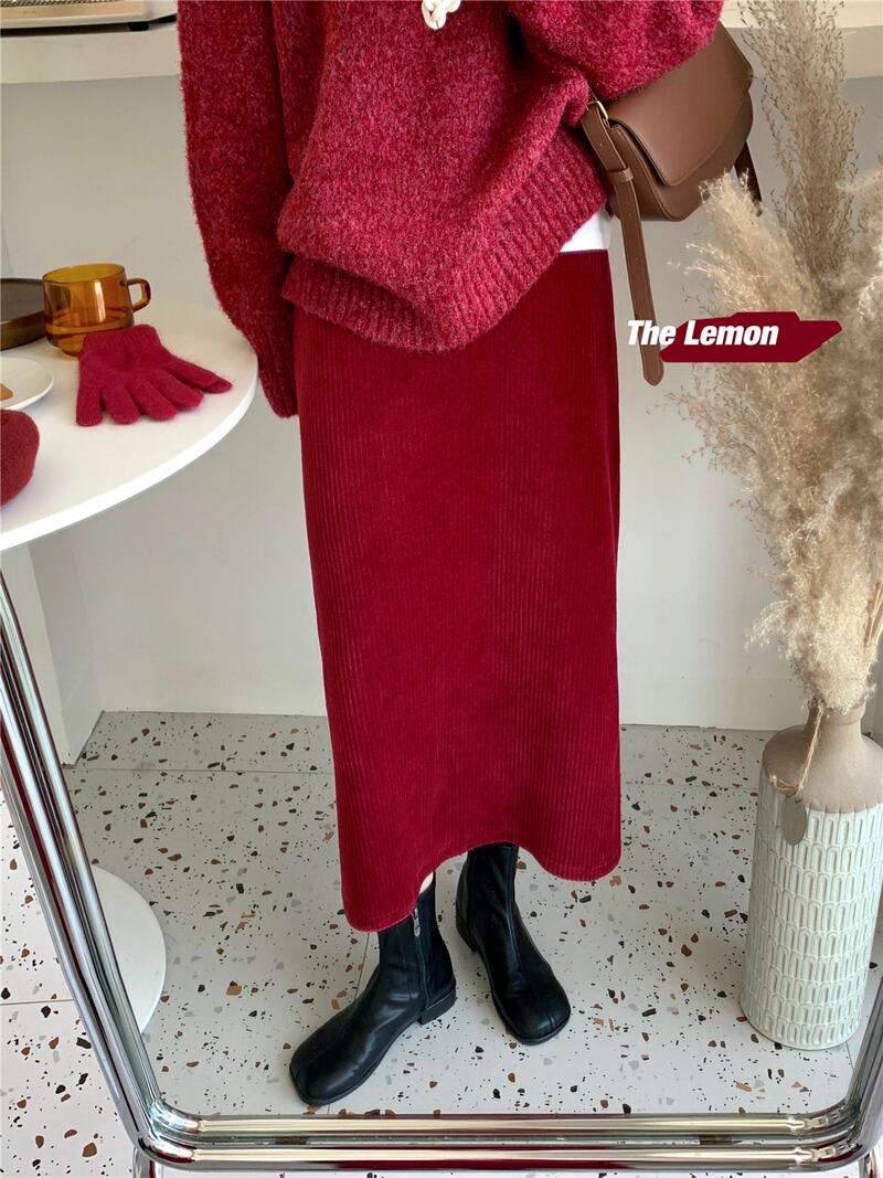 スタンダードコーデュロイスカート ハイウェストウェストAライン レトロ ビッグFスモールZ韓国38358521833